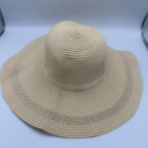 Free Authority Tan Straw Wide Brim Sun Hat Beach Fedora Tan Cream Woven OS